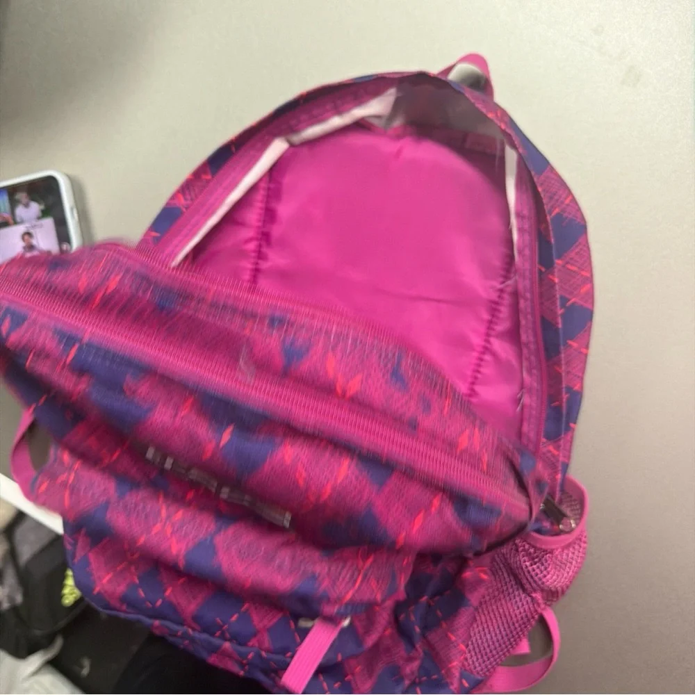 Trans by Jansport Backpack Purple‎ Blue Pink Girls Diamond Pattern Zip Pockets
